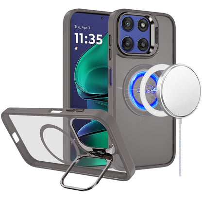For Motorola Moto G Stylus 5G 2026 /2025 Heavy Duty Metallic Hybrid Tough TPU with Camera Ring Stand, MagSafe Compatible, Rugged Drop Protection Case Cover Black