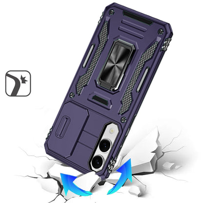 For Samsung Galaxy S25 EDGE Tough Hybrid Case with Movable Camera Window & Metal Ring Stand Shockproof Case Cover