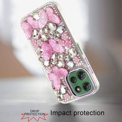 For Motorola Moto G Power 5G 2026 /2025 3D Diamond Floral Butterfly Bling Stone Hybrid, Sparkly Rhinestone Gemstone Back Shockproof Case Cover Purple
