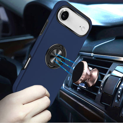 For Apple iPhone 17 Pro Max Hybrid 360 Degree Rotatable Metal Invisible Ring Stand Holder Slim Fit Magnetic Car Mount Shockproof Case Cover