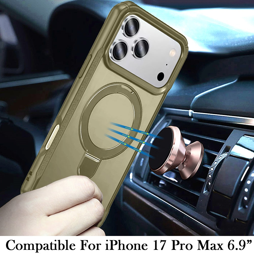 For Apple iPhone 17 Pro Max (6.9") Matte Finish Magnetic Ring Hybrid Protective Invisible Kickstand Magsafe Compatible Case Cover