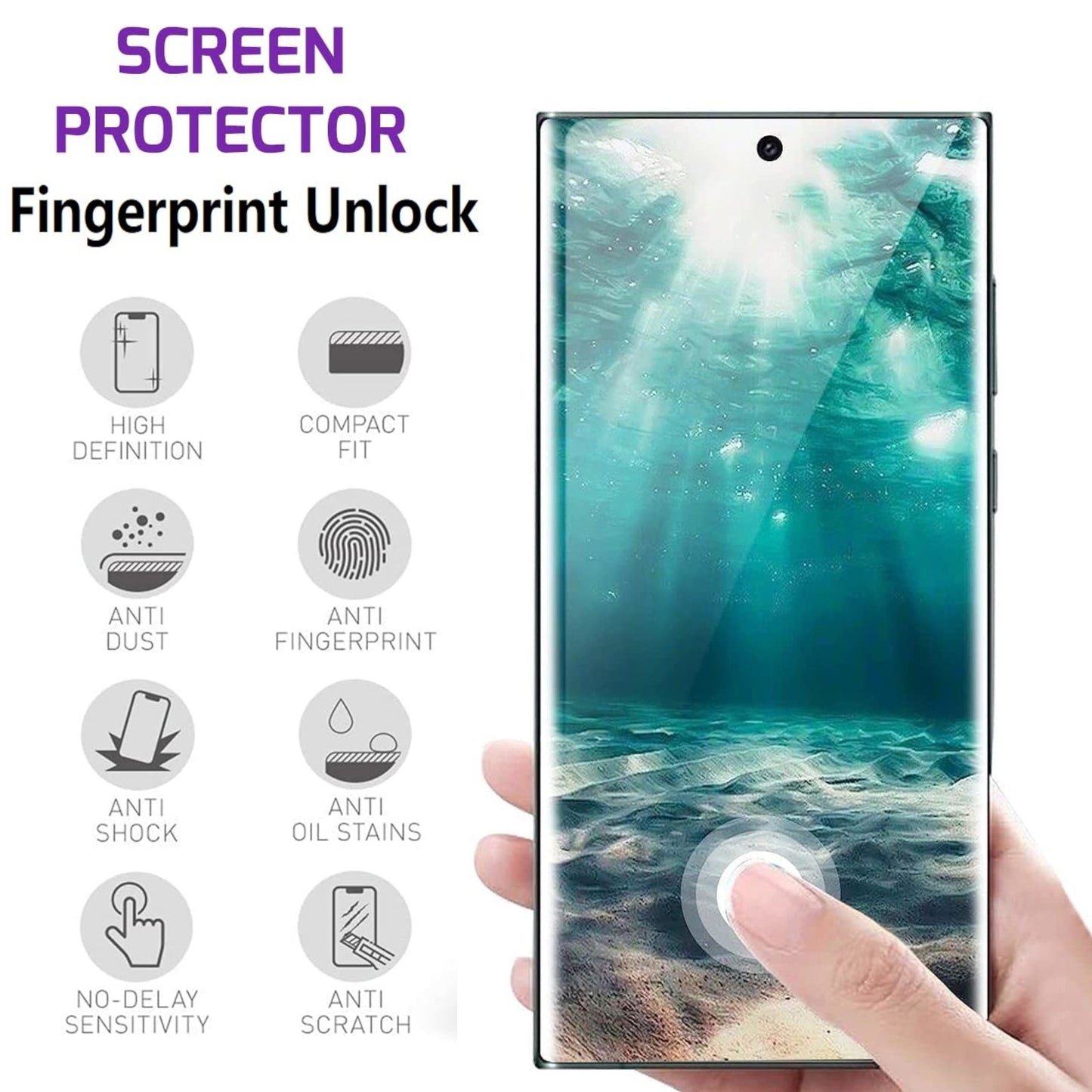 For Samsung Galaxy S25 /S24 Plus + Ultra Tempered Glass Screen Protector, Bubble-Free, Anti-Scratch, Fingerprint Unlock Compatible Protector Clear