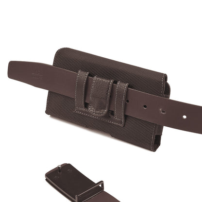 For Apple iPhone 16 Pro (6.3") Universal Premium Horizontal Leather Case Pouch Holster with Magnetic Closure Belt Clip & Belt Loops Holster [Brown]