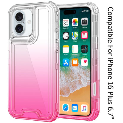 For Apple iPhone 16 Plus Hybrid 3-in-1 Clear Case - Two-Tone Transparent Shockproof TPU + Hard Protective Frame Case Cover Clear + Pink