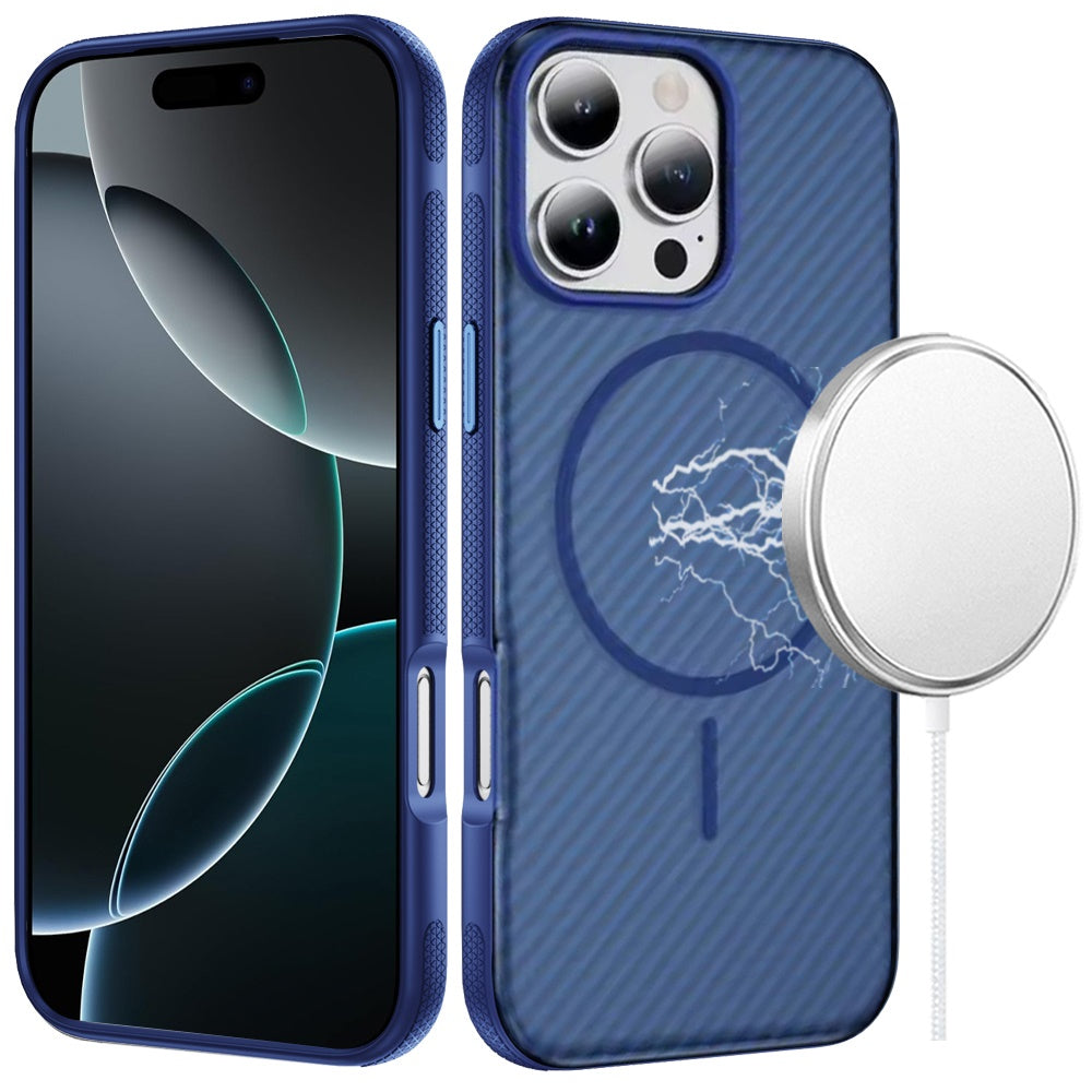 For Samsung Galaxy S26 Ultra Thick Carbon Design Magnetic Hybrid Drop Protection with Metallic Buttons & MagSafe Compatible Case Cover Blue