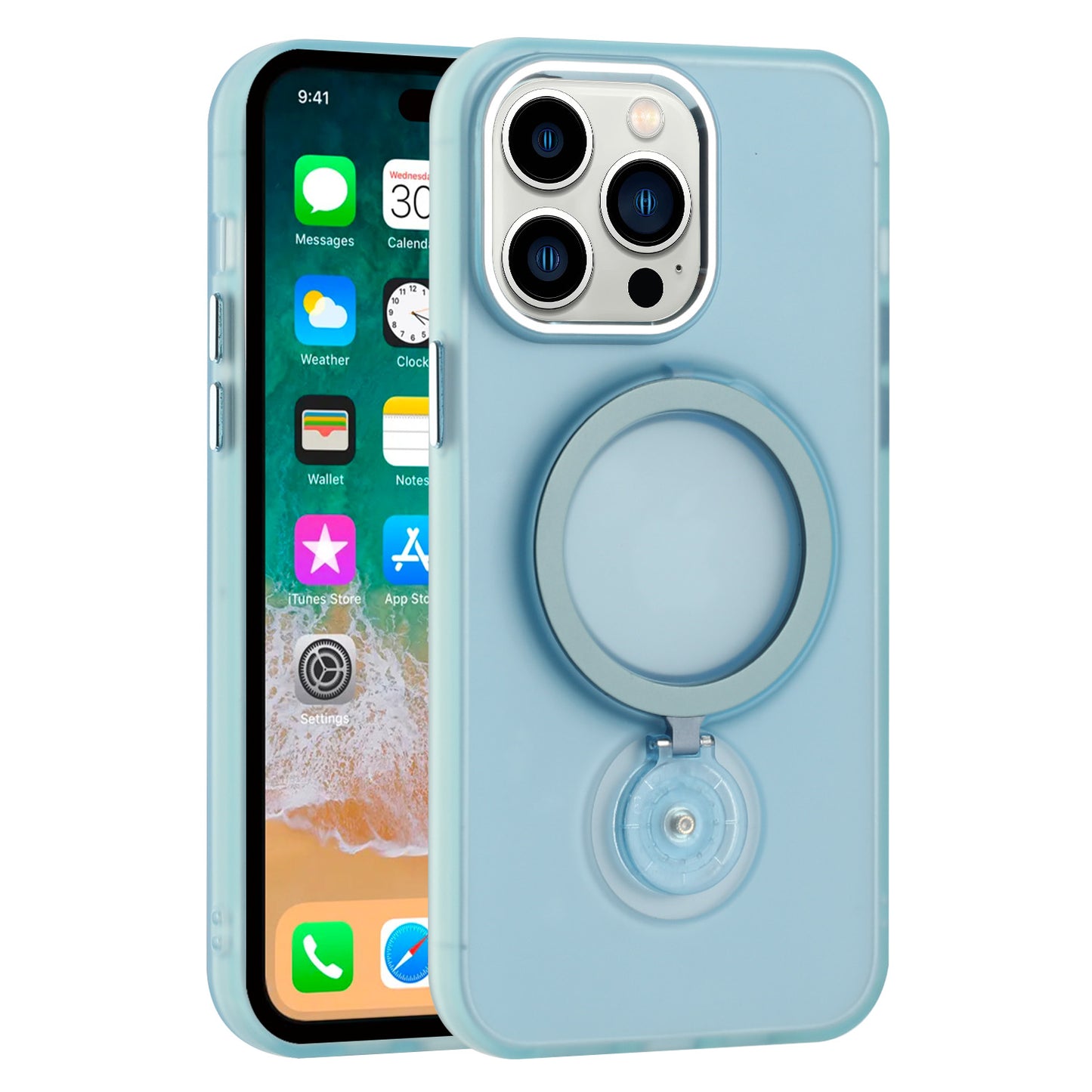 For Samsung Galaxy S22 Ultra MagSafe Compatible with 360° Ring Stand, Magnetic Kickstand, Slim Hybrid Protective Case Cover Sky Blue
