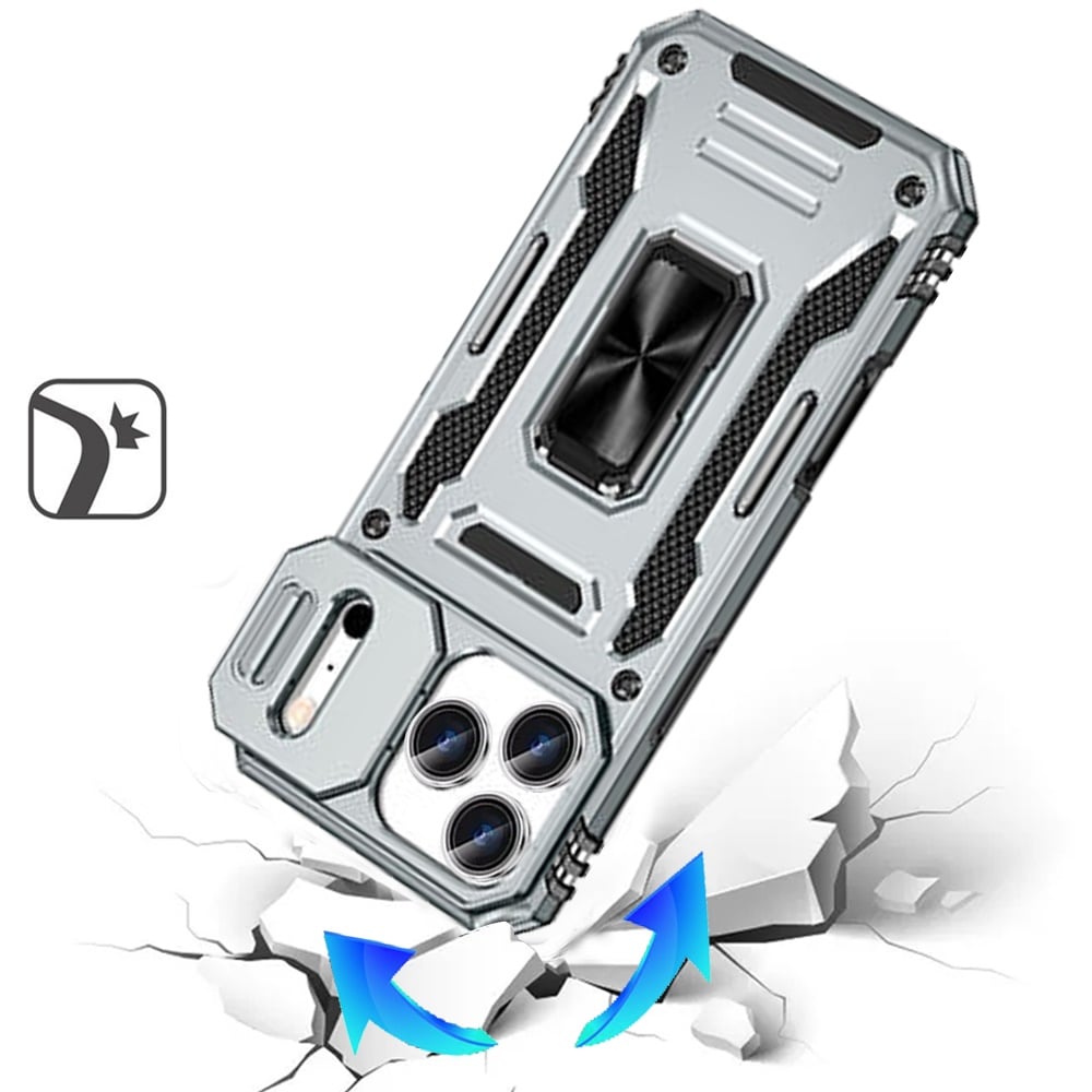 For Apple iPhone 17 Pro Max (6.9") Tough Hybrid Case with Movable Camera Window & Metal Ring Stand Shockproof Case Cover