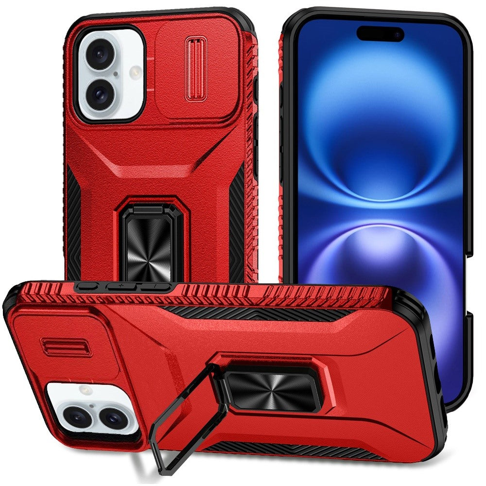 For Apple iPhone 17 (6.3") Case, Camera Cover with Magnetic Rotation Ring Stand, Military Grade Hybrid Hard TPU Shockproof Case Cover