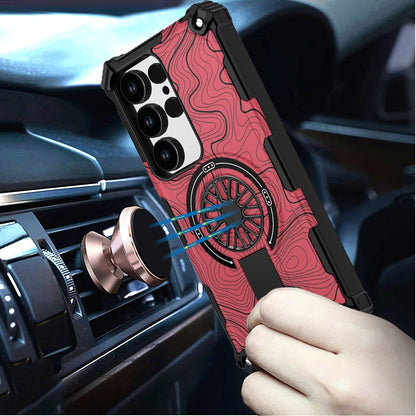For Samsung Galaxy S25 Ultra Texture Design Stylish Invisible Kickstand Case, MagSafe Compatible Hybrid Shockproof Cover, Car Mount Friendly Case Cover