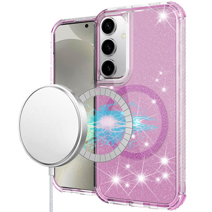 For Samsung Galaxy S25 Ultra Magnetic Circle Compatible with Magsafe, Bling Glitter Sparkle 3-in-1 Hybrid Shockproof TPU Bumper Case Cover