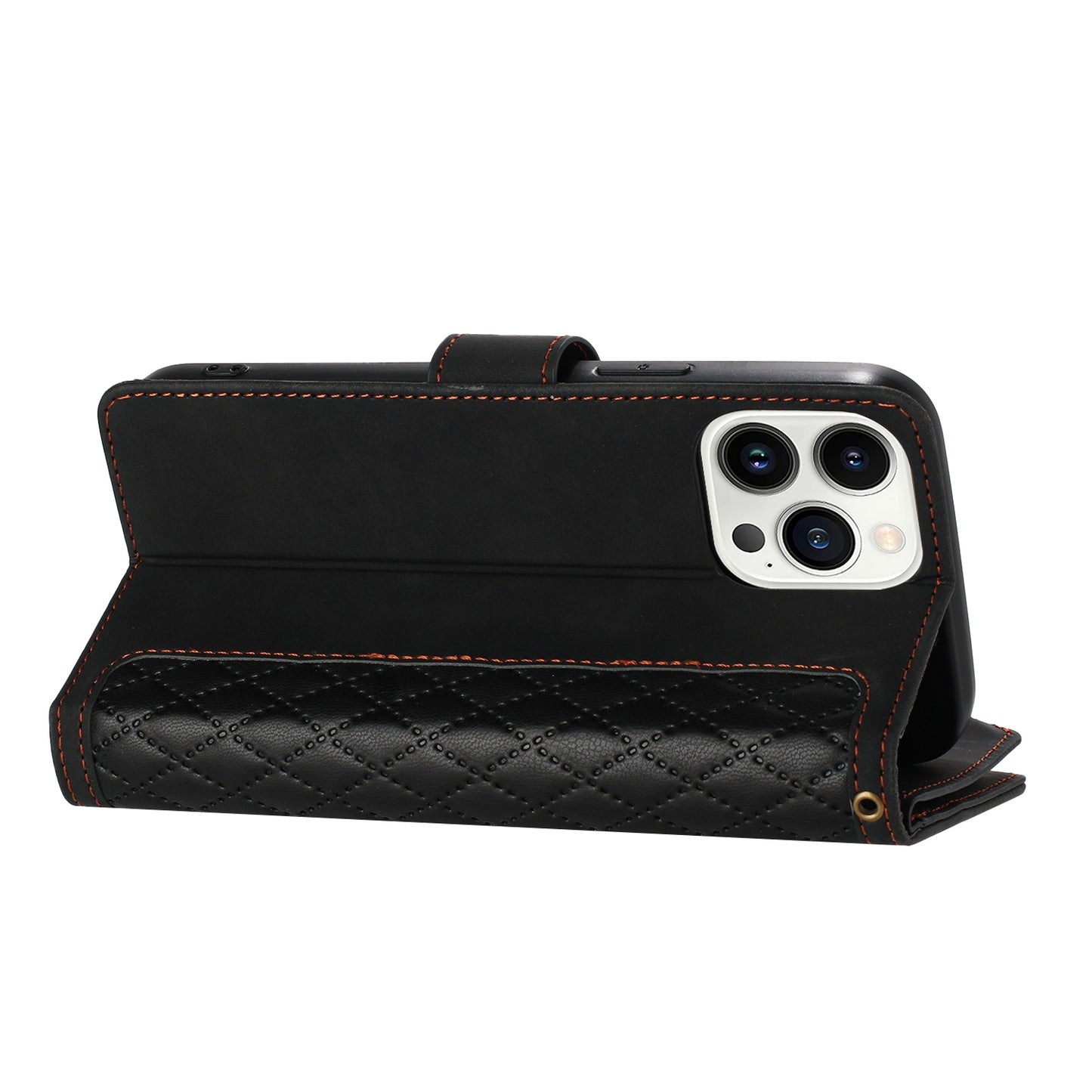 For Apple iPhone 16 (6.1") PU Leather Wallet Design Jewel Bling with Credit Card Holder Flip Folio Pouch Zipper Purse Wrist Strap Case Cover