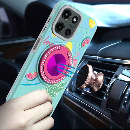 For Motorola Edge 2025 Pattern Design Hybrid with Invisible Ring Stand & Magnetic Back, Shockproof Protective Grip Case Cover