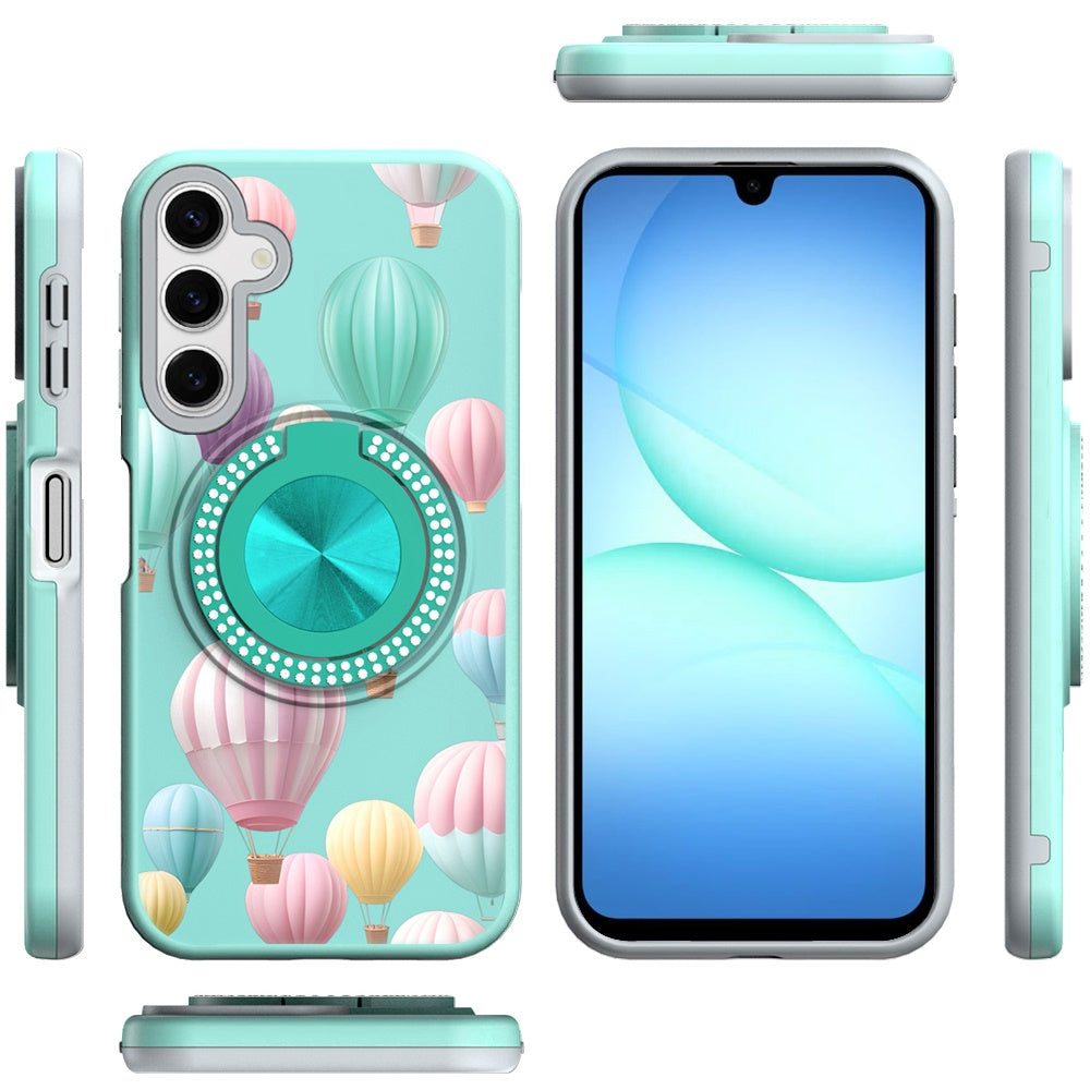 For Samsung Galaxy A17 5G Pattern Design Hybrid with Invisible Ring Stand & Magnetic Back, Shockproof Protective Grip Case Cover