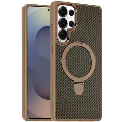 For Samsung Galaxy S26 Ultra Hybrid Carbon Fiber Design with MagSafe Compatible [Magnetic Circle], Ring Stand Shockproof Slim TPU Case Cover