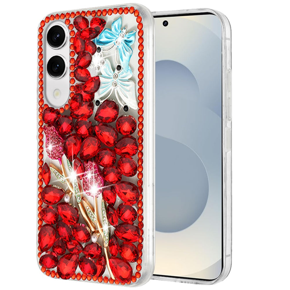 For Samsung Galaxy S25 EDGE Bling Crystal 3D Full Diamonds Luxury Sparkle Rhinestone Hybrid Protective Case Cover