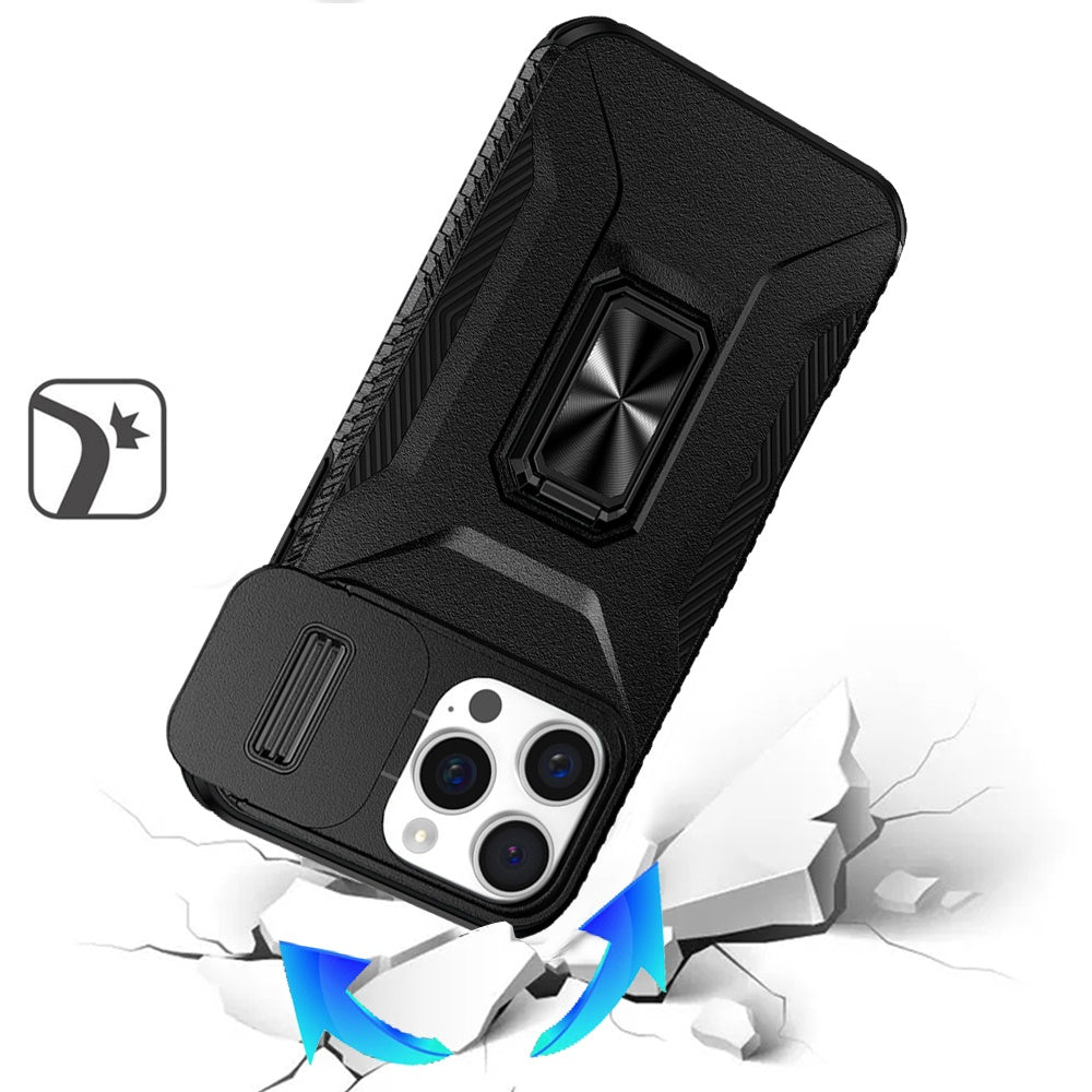 For Apple iPhone 15 Pro Max Case, Camera Cover with Magnetic Rotation Ring Stand, Military Grade Hybrid Hard TPU Shockproof Case Cover