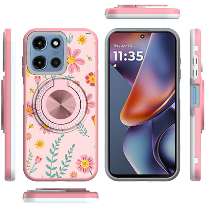 For Motorola Moto G Play 5G 2026 Pattern Design Hybrid with Invisible Ring Stand & Magnetic Back, Shockproof Protective Grip Case Cover