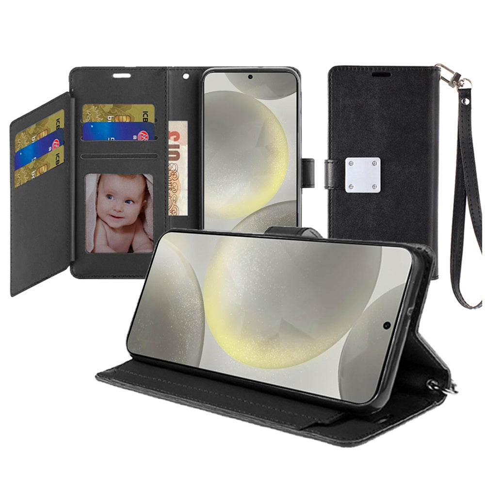 For Google Pixel 9A Wallet Cases PU Leather with Credit Card /ID /Cash Holder Slot Dual Flip Book Pouch, Stand and Strap Case Cover Black