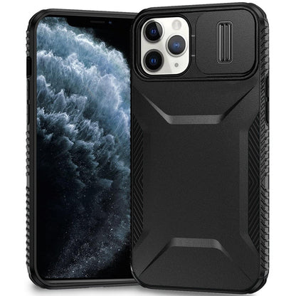 For Apple iPhone 11 Pro Max Slim Fit Shockproof Hybrid with Slide Camera Window Covering, Rugged Tpu Silicone Hard PC Bumper Case Cover Black