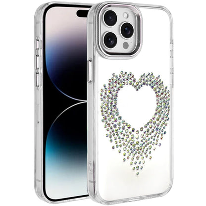 For iPhone 14 Pro Max (6.7") Angel Hearts Bling Glitter Diamond Hybrid TPU Cover, Colorful Frame Shockproof Protective Back Case Cover