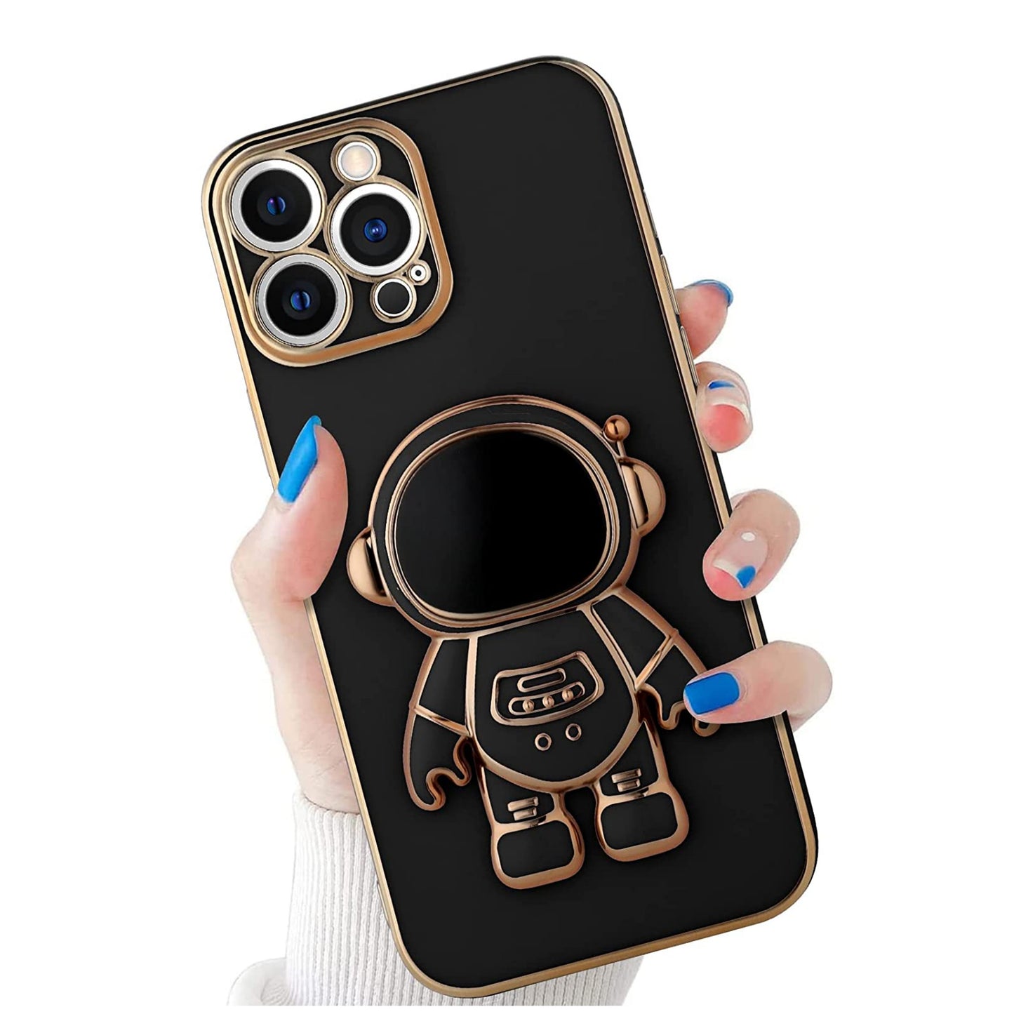 For Samsung Galaxy A16 5G 3D Astronaut Hidden Stand Plating Hybrid Shockproof Armor Electroplated Bumper Case Cover