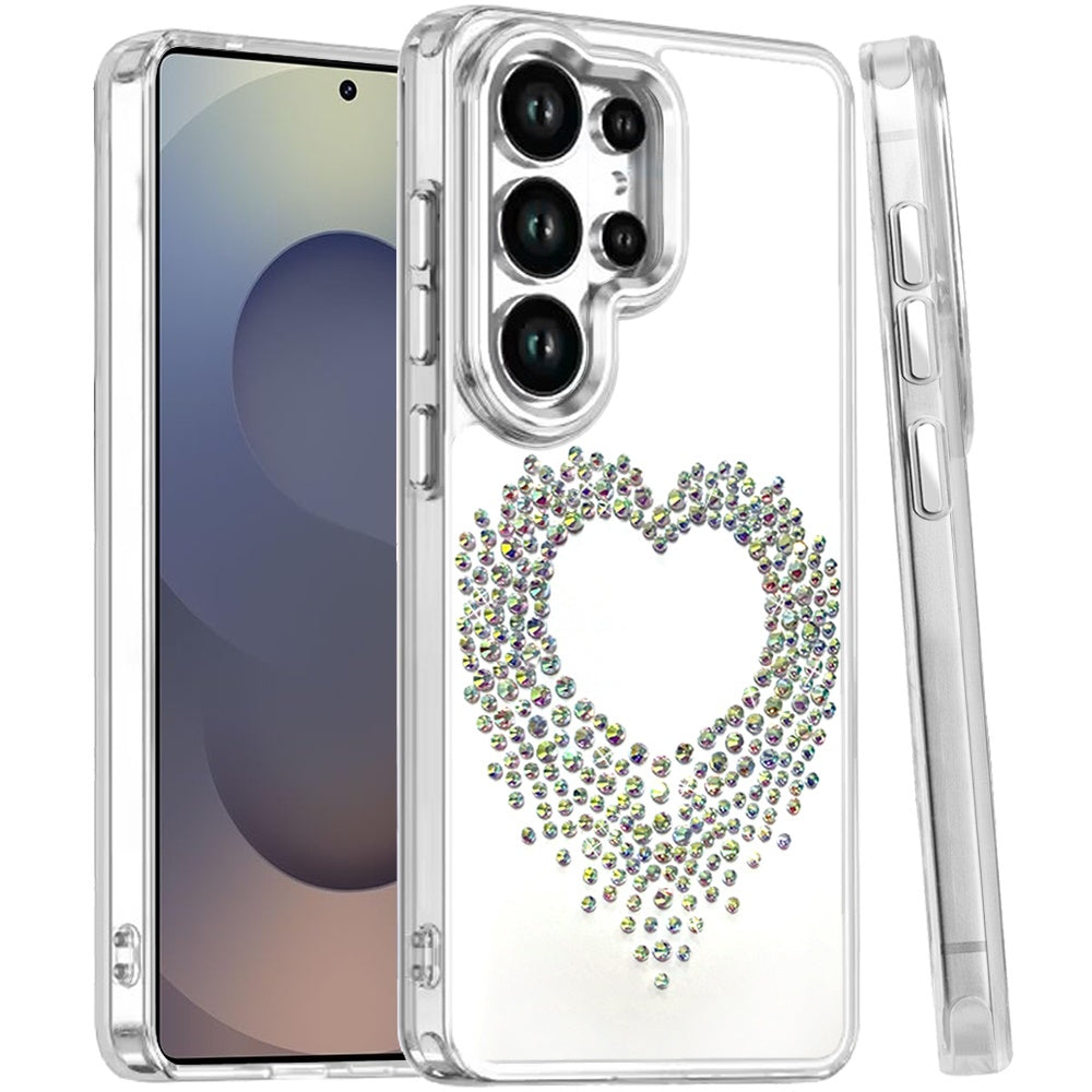 For Samsung Galaxy S25 Ultra Angel Hearts Bling Glitter Diamond Hybrid TPU Cover, Colorful Frame Shockproof Protective Back Case Cover