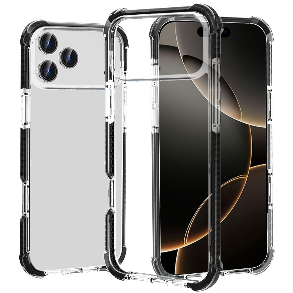 For Apple iPhone 17 Pro (6.3") Hybrid Transparent Acrylic Rubber Gummy Hard PC Silicone TPU Color Bumper Frame Shockproof Case Cover Cosmic Orange