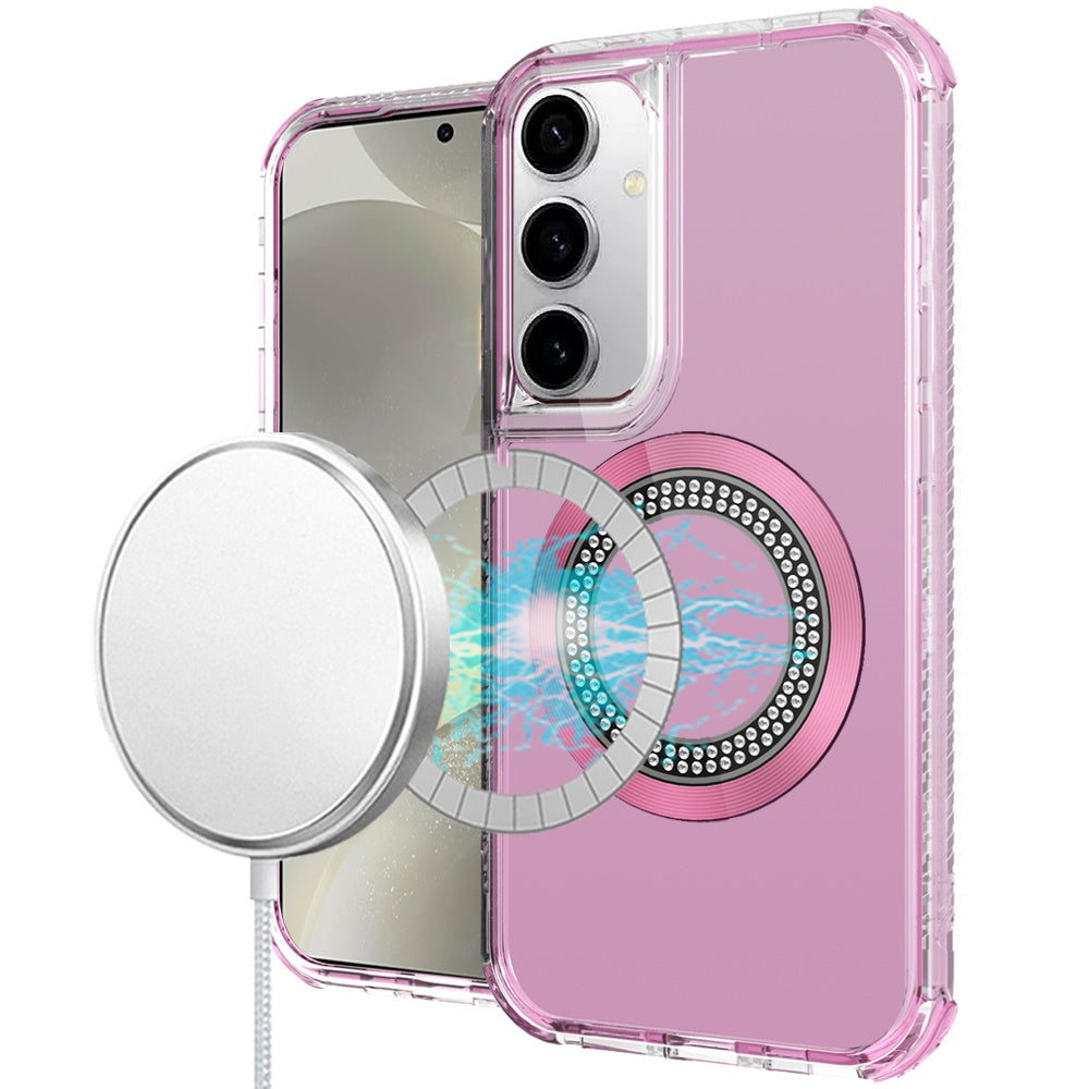For Samsung Galaxy S25+ /S25 Plus /S24+ Plus Magnetic Circle Compatible with Magsafe, Hybrid Chrome 3in1 Transparent Shockproof TPU Bumper Case Cover