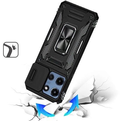 For Motorola Moto G Play 5G 2026 Tough Hybrid Case with Movable Camera Window & Metal Ring Stand Shockproof Case Cover Cosmic Orange