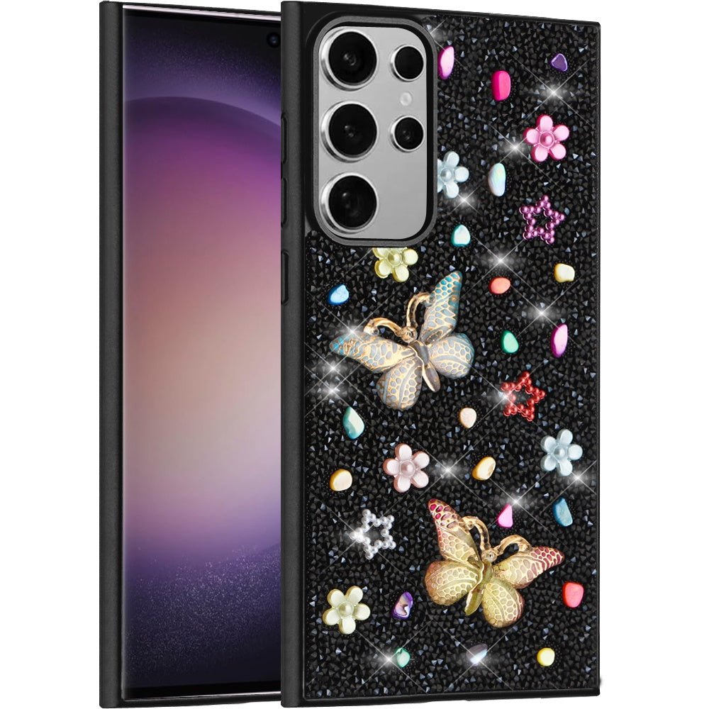 For Samsung Galaxy S23 Ultra Diamond Butterfly 3D Glitter Bling Design, Slim Hybrid Sparkle Protective Cover TPU for Women Girls Case Cover