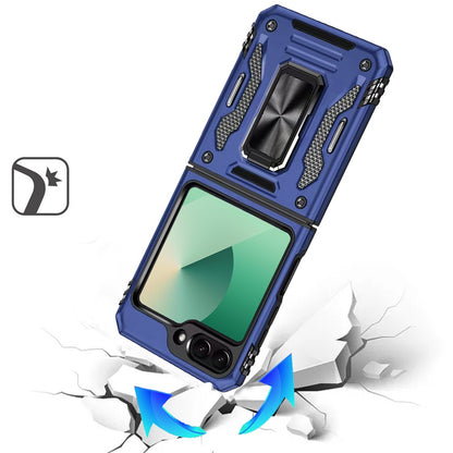 For Samsung Galaxy Z Flip 7 Tough Hybrid Case with Movable Camera Window & Metal Ring Stand Shockproof Case Cover