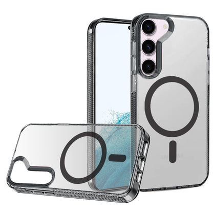 For Samsung Galaxy S22+ Plus 5G MagSafe Compatible Integrated Technology Clean Transparent Hybrid Armor TPU Frame Case Cover Black