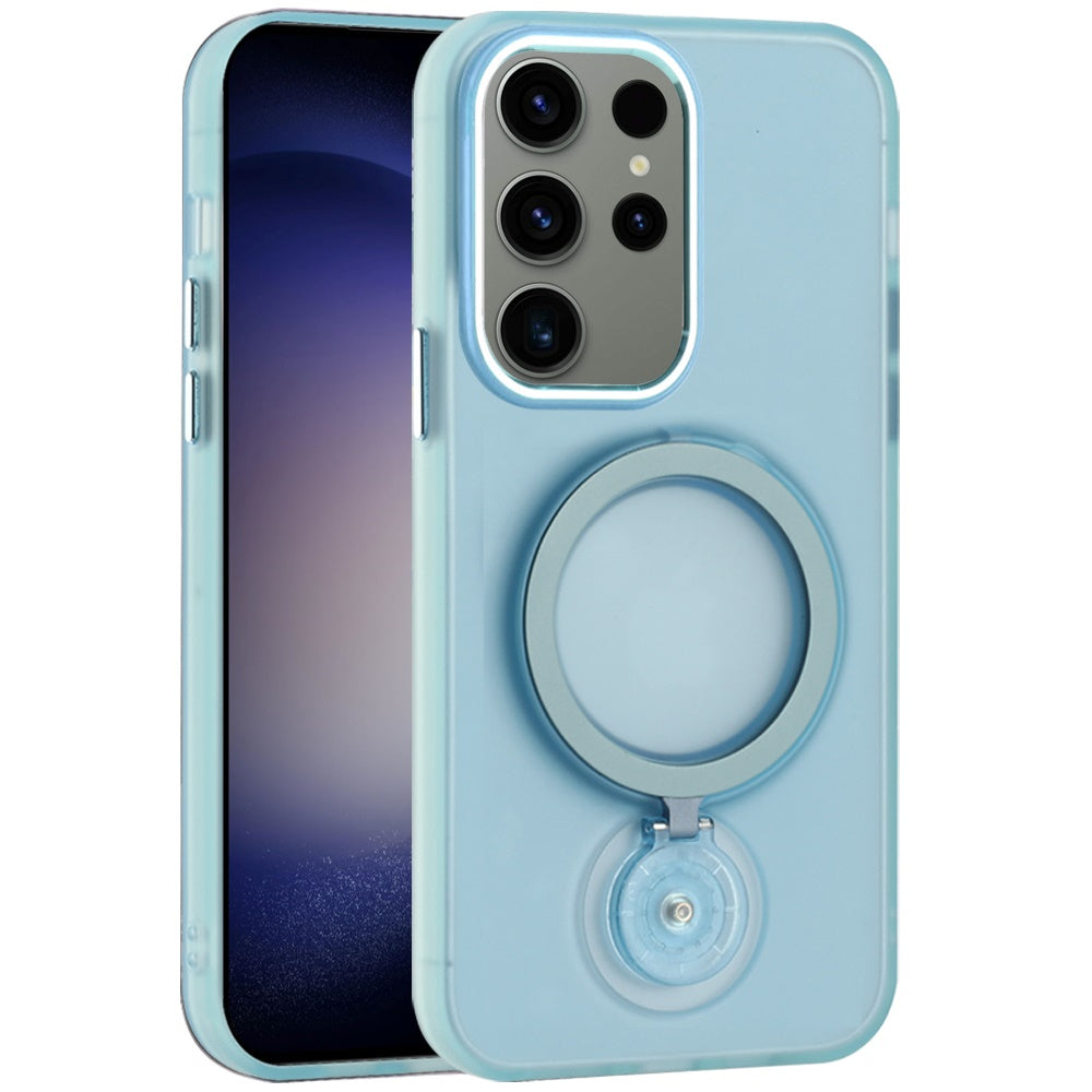 For Samsung Galaxy S24 Ultra MagSafe Compatible with 360° Ring Stand, Magnetic Kickstand, Slim Hybrid Protective Case Cover Sky Blue