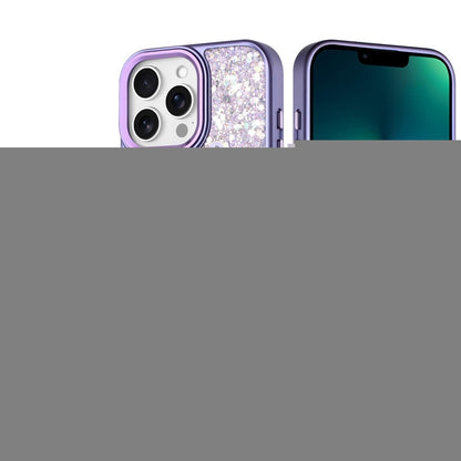 For Apple iPhone 13 Pro Max Cute Butterfly Crystal Diamond Glitter Case Sparkle Bling Frame Metallic Edges, Shimmer TPU Hybrid Case Cover Dark Purple