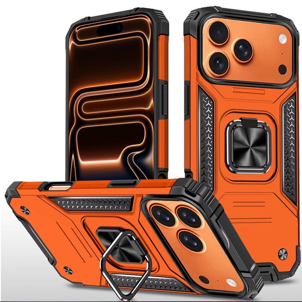 For Apple iPhone 17 Pro Armor Hybrid Magnetic Stand with Ring Holder Kickstand Shockproof Heavy-Duty Durable Rugged TPU Dual Layer Case Cover Cosmic Orange