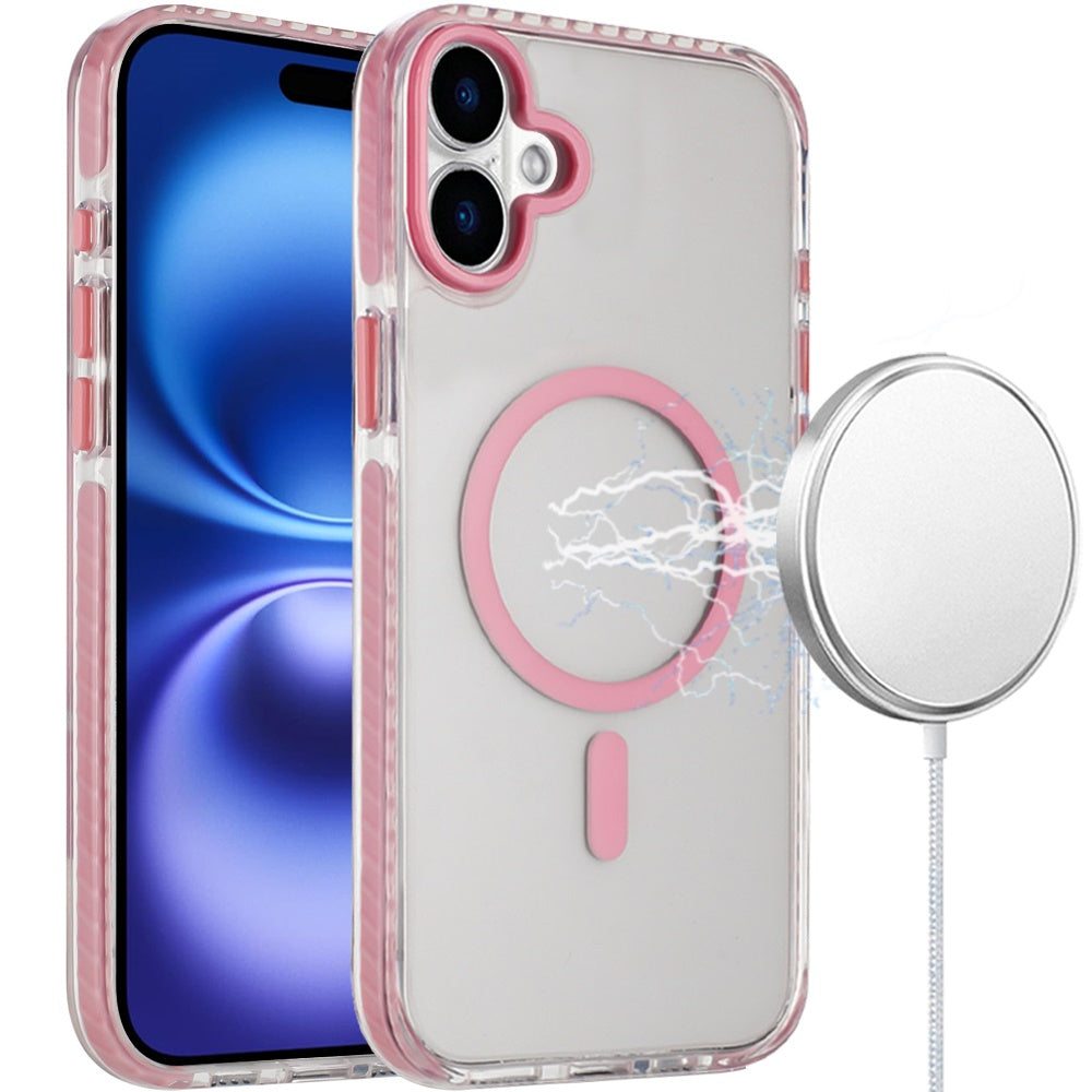 For Apple iPhone 17 Transparent Hybrid with Color-Matched Magnetic Circle, Rubber TPU Frame Hard PC Shockproof Case Cover