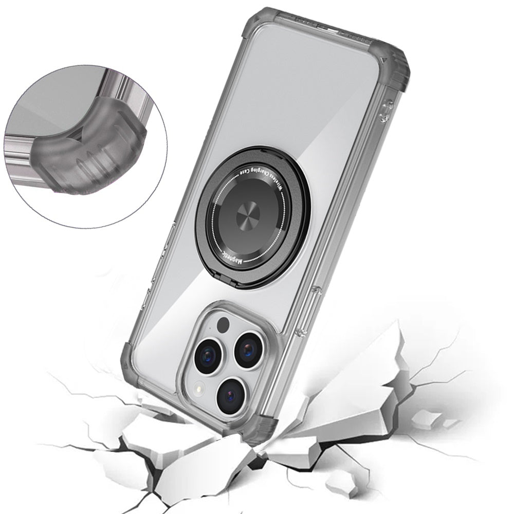 For Samsung Galaxy S22 Ultra Shield Magnetic [Compatible with Magsafe] with 360° Rotatable Ring Holder Invisible Stand Transparent Case Cover Black