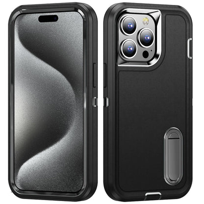 For Apple iPhone 15 Hybrid 3 Layers Hard 3in1 Shockproof with Kickstand Heavy Duty Hard TPU Rubber Anti-Drop Case Cover Black