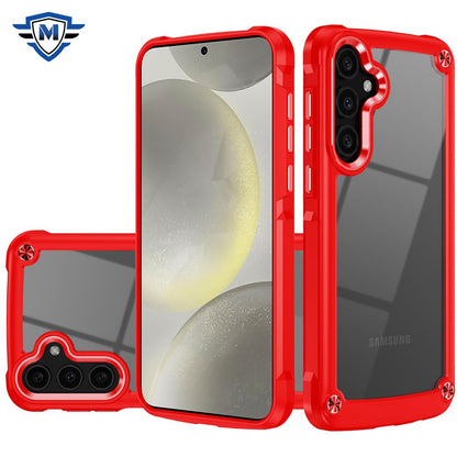 For Samsung Galaxy S25 /S24 Premium Hybrid Transparent Rubber with Metal Buttons & Camera Edges, Hard TPU Frame Corner Bumper Case Cover