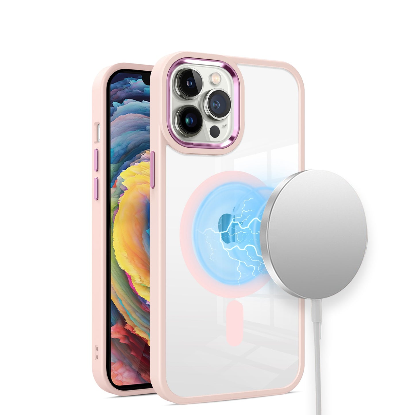 For Apple iPhone 11 Pro Max MagSafe Compatible Transparent Greatest Clear Acrylic with Color Frame Thick Hybrid TPU Hard Case Cover Light Blue