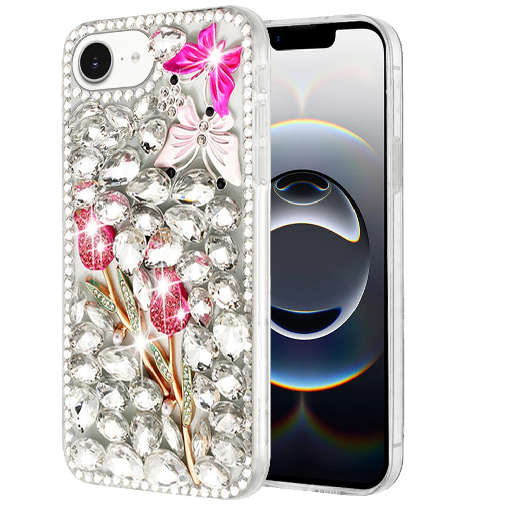 For Apple iPhone 17E /16E Bling Crystal 3D Full Diamonds Luxury Sparkle Rhinestone Hybrid Protective Case Cover