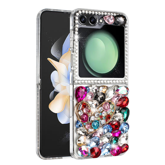 For Samsung Galaxy Z Fold 7 Bling Crystal 3D Full Diamonds Luxury Sparkle Rhinestone Hybrid Protective Case Cover Colorful Heart