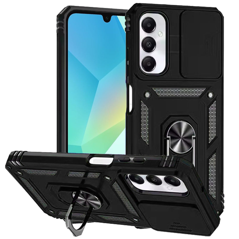 For Samsung Galaxy A16 5G Hybrid Shockproof Edge Bumper with Stand, Camera Lens Protection & 360° Rotate Ring Kickstand Case Cover