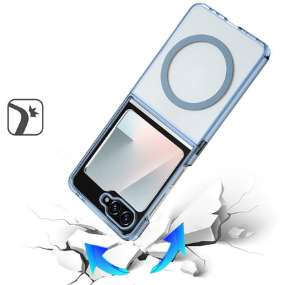 For Samsung Galaxy Z Flip 7 FE / Z Flip 6 Transparent Back Hybrid Case - Magnetic Circle, Color Frame, Metal Buttons, MagSafe Compatible Case Cover