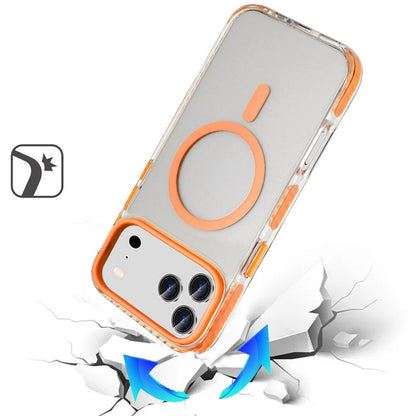 For Apple iPhone 17 Pro Max (6.9") Transparent Hybrid with Color-Matched Magnetic Circle, Rubber TPU Frame Hard PC Shockproof Case Cover Cosmic Orange