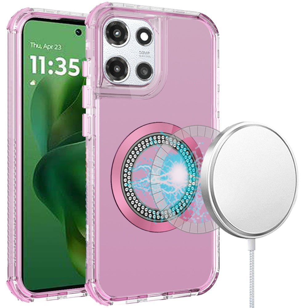 For Motorola Moto G Power 5G (2025) Magnetic Circle Compatible with Magsafe, Hybrid Chrome 3in1 Transparent Shockproof TPU Bumper Case Cover