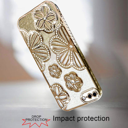 For Apple iPhone 8 Plus/7 Plus Luxury Floral Design Sparkle Glitter Diamond Crystal Rhinestone Shimmer Bling Plating Thick TPU Hard PC Case Cover