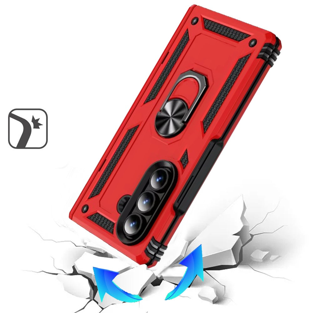 For Samsung Galaxy Z Flip 7 FE Hybrid Shockproof Protective with Magnetic 360° rotating Ring Kickstand, TPU Rubber PC Case Cover Red