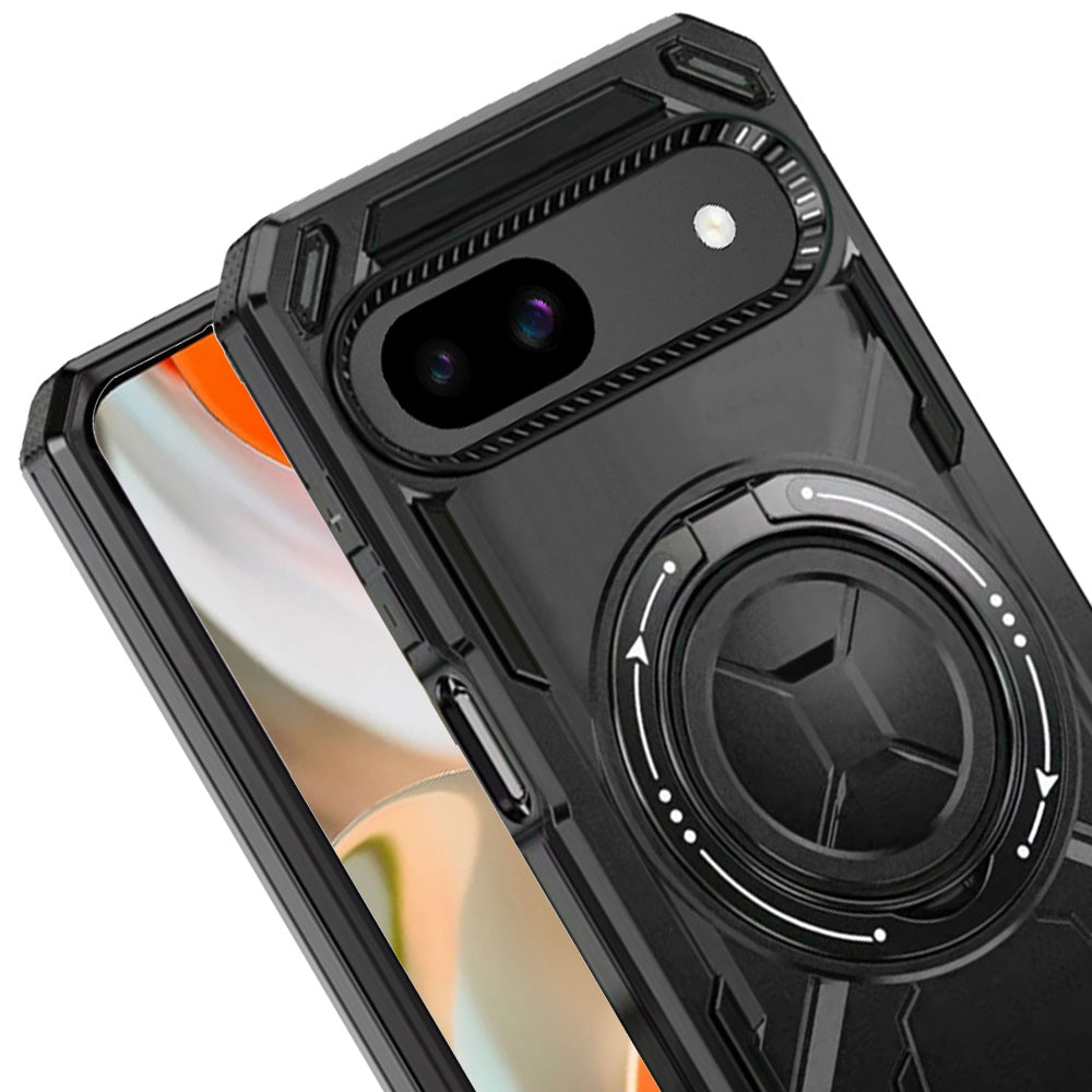 For Google Pixel 9 Hybrid Magnetic Ring and 360° Rotational Kickstand with MagSafe Compatible, Military Grade Drop Protection Case Cover Black