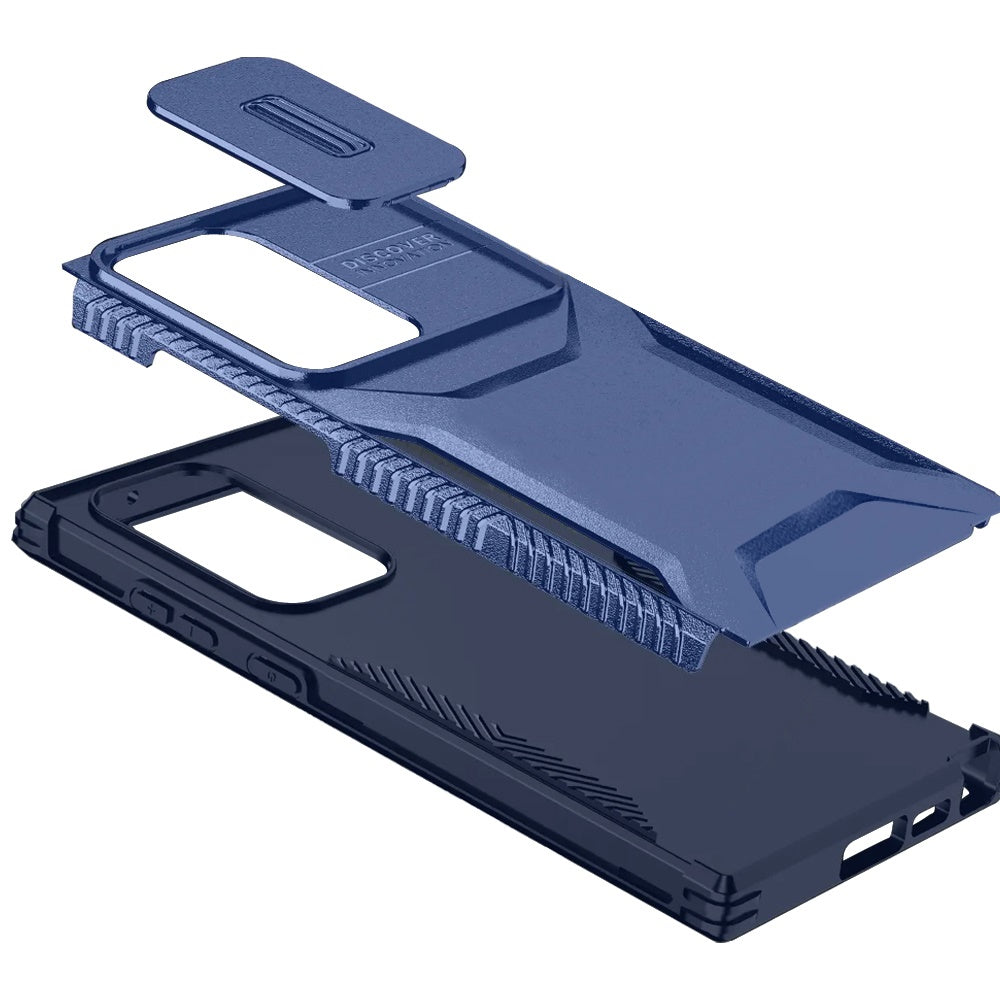 For Samsung Galaxy S23 Ultra Slim Fit Shockproof Hybrid with Slide Camera Window Covering, Rugged Tpu Silicone Hard PC Bumper Case Cover Blue